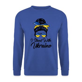 Womens Messy Bun Ukraine I Stand With Ukraine Flag - Unisex Sweatshirt - royal blue - Front - Alina (178cm) & Michal (187cm)