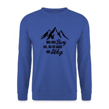 Wo ein Berg ist Kletterdesign - Unisex Pullover - Royalblau - Vorne - Alina (178cm) & Michal (187cm)