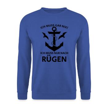 Rügen - ICH MUSS NUR NACH RÜGEN - Unisex Pullover - Royalblau - Vorne - Alina (178cm) & Michal (187cm)