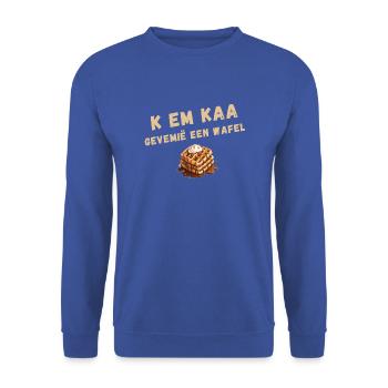 K EM KAA, GEVEMIË A WAFFLE. Chemise en dialecte anversois - Sweat-shirt Unisexe - bleu royal - Devant - Alina (178cm) & Michal (187cm)