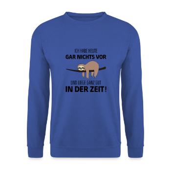 Lustiger Faultier Spruch für Mitarbeiter & Kollege - Unisex Pullover - Royalblau - Vorne - Alina (178cm) & Michal (187cm)