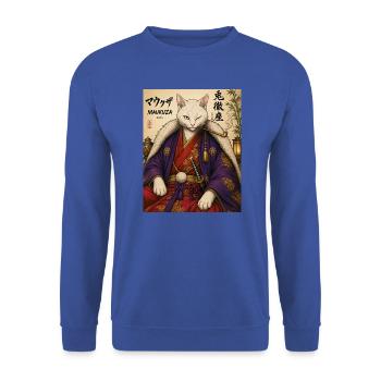 Maukuza Samurai Katze - Unisex Pullover - Royalblau - Vorne - Alina (178cm) & Michal (187cm)