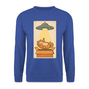 Schlafende Katze im UFO Strahl - Unisex Pullover - Royalblau - Vorne - Alina (178cm) & Michal (187cm)