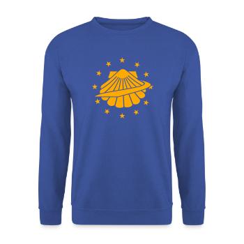 Jakobsmuschel als Wegweiser - Unisex Pullover - Royalblau - Vorne - Alina (178cm) & Michal (187cm)