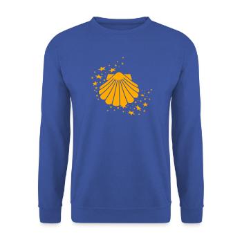 Jakobsweg -Jakobsmuschel - Unisex Pullover - Royalblau - Vorne - Alina (178cm) & Michal (187cm)