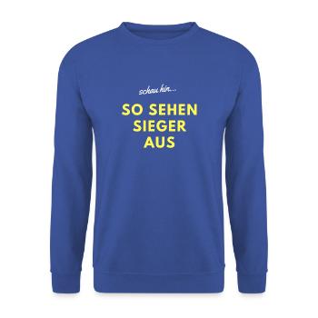so sehen sieger aus - Unisex Pullover - Royalblau - Vorne - Alina (178cm) & Michal (187cm)