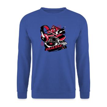 Kassettenrekorder,Kopfhörer und Plattenspieler - Unisex Pullover - Royalblau - Vorne - Alina (178cm) & Michal (187cm)