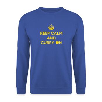 Ruhe bewahren und Curry anziehen - Unisex Pullover - Royalblau - Vorne - Alina (178cm) & Michal (187cm)