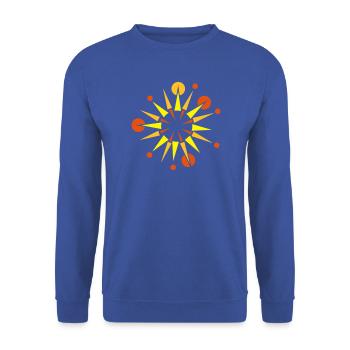 Stern mit Strahlen und Kugeln - Unisex Pullover - Royalblau - Vorne - Alina (178cm) & Michal (187cm)