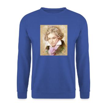 Ludwig van Beethoven im Aquarell Stil - Unisex Pullover - Royalblau - Vorne - Alina (178cm) & Michal (187cm)