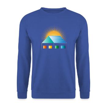 Solarzelle auf dem Hausdach für positive Energie - Unisex Pullover - Royalblau - Vorne - Alina (178cm) & Michal (187cm)