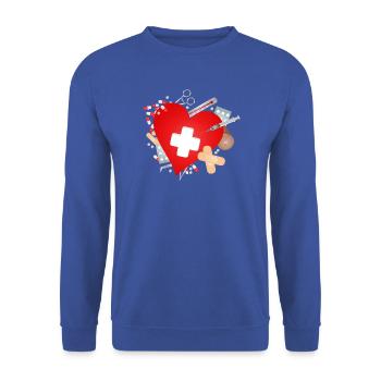 Erste Hilfe Set oder Reiseapotheke mit Herz - Unisex Pullover - Royalblau - Vorne - Alina (178cm) & Michal (187cm)