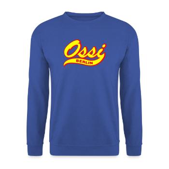 Ossi Berlin Retro Schriftzug - Unisex Pullover - Royalblau - Vorne - Alina (178cm) & Michal (187cm)