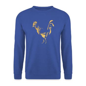 Hahn - Tusche / Gold - Unisex Pullover - Royalblau - Vorne - Alina (178cm) & Michal (187cm)