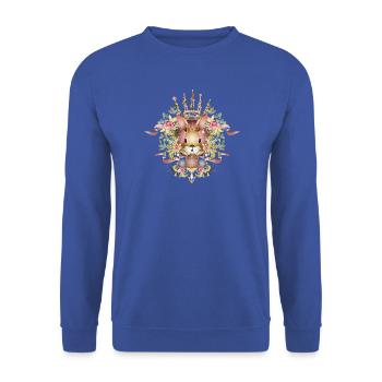 entzückender Osterhase im ornamentalen Rahmen - Unisex Pullover - Royalblau - Vorne - Alina (178cm) & Michal (187cm)