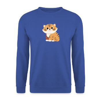 Kuscheltiger Cartoon Streifenmuster - Unisex Pullover - Royalblau - Vorne - Alina (178cm) & Michal (187cm)