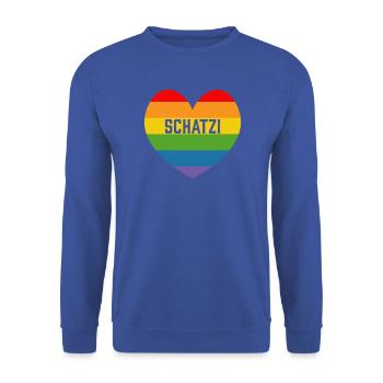 Regenbogenherz Schatzi LGBT lgbtqi queer - Unisex Pullover - Royalblau - Vorne - Alina (178cm) & Michal (187cm)