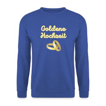 Goldene Hochzeit goldene Eheringe leuchtend Gold - Unisex Pullover - Royalblau - Vorne - Alina (178cm) & Michal (187cm)