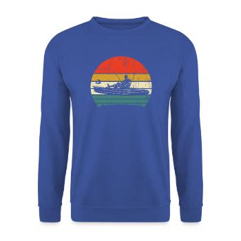 Retro Sunset Boot im gestreiften Kreis - Unisex Pullover - Royalblau - Vorne - Alina (178cm) & Michal (187cm)