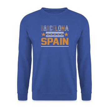 Barcelona Spanien Retro Design - Unisex Pullover - Royalblau - Vorne - Alina (178cm) & Michal (187cm)