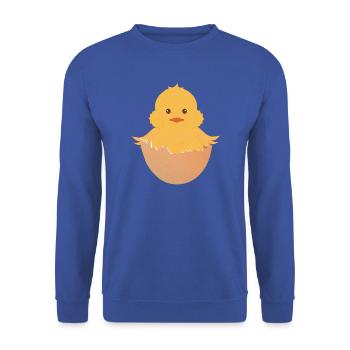 frisch geschlüpftes Küken in der Eierschale - Unisex Pullover - Royalblau - Vorne - Alina (178cm) & Michal (187cm)