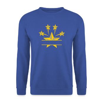 Sterngelbgrau mit Balken dazwischen zum eigenen Text - Unisex Pullover - Royalblau - Vorne - Alina (178cm) & Michal (187cm)