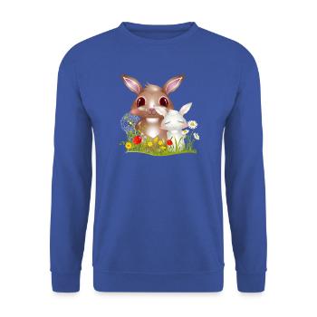niedliche Hasen Freundschaft im Frühling - Unisex Pullover - Royalblau - Vorne - Alina (178cm) & Michal (187cm)