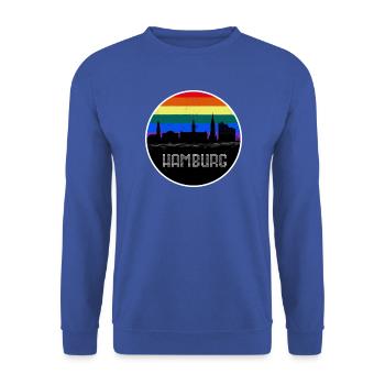 Hamburg Skyline Regenbogen - Unisex Pullover - Royalblau - Vorne - Alina (178cm) & Michal (187cm)