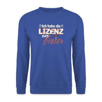 Lizenz zum Grillen - Unisex Pullover - Royalblau - Vorne - Alina (178cm) & Michal (187cm)