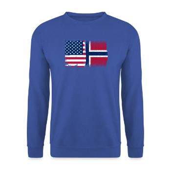 Hinweis Mashup USA Norwegen - Unisex Pullover - Royalblau - Vorne - Alina (178cm) & Michal (187cm)