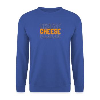 Käse Schriftzug Muster - Unisex Pullover - Royalblau - Vorne - Alina (178cm) & Michal (187cm)