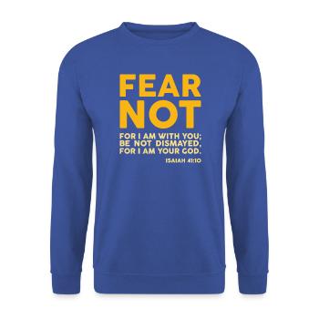 Fürchte dich nicht, denn ich bin bei dir (dunkel) - Unisex Pullover - Royalblau - Vorne - Alina (178cm) & Michal (187cm)