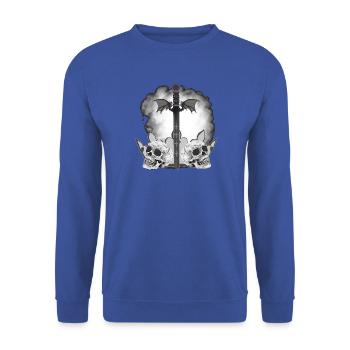 Menschenschädel, Schwerter, Dämonenflügel, vanitas - Unisex Pullover - Royalblau - Vorne - Alina (178cm) & Michal (187cm)