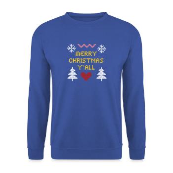 Warmes Weihnachtsmuster in Pixel Art - Unisex Pullover - Royalblau - Vorne - Alina (178cm) & Michal (187cm)