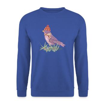 Vogel mit Bommelmütze und Schal in Winter Stimmung - Unisex Pullover - Royalblau - Vorne - Alina (178cm) & Michal (187cm)
