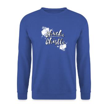 Chuchichästli typo | Chuchichäschtli  - Unisex Pullover - Royalblau - Vorne - Alina (178cm) & Michal (187cm)