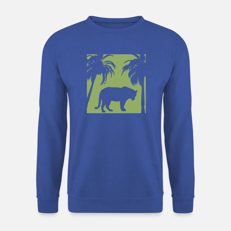 Grüner Dschungel und Katzensilhouette - Unisex Pullover - Royalblau