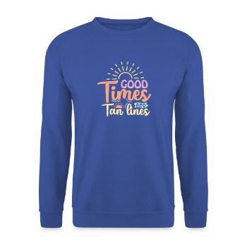 Gute Zeiten und Bräunungsstreifen - Unisex Pullover - Royalblau - Vorne - Alina (178cm) & Michal (187cm)