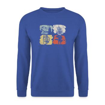 Lagerfeuerwege und Kiefern - Unisex Pullover - Royalblau - Vorne - Alina (178cm) & Michal (187cm)