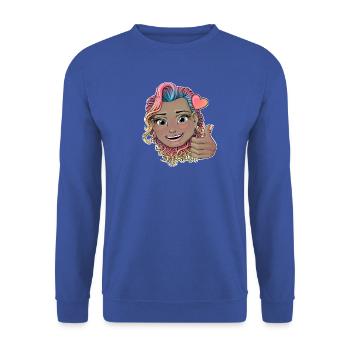 Lebendiges mehrfarbiges Abzeichen für lockiges Haar - Unisex Pullover - Royalblau - Vorne - Alina (178cm) & Michal (187cm)