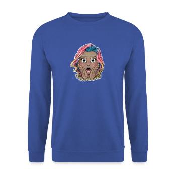 Lebendiges schockiertes Mädchen Illustration - Unisex Pullover - Royalblau - Vorne - Alina (178cm) & Michal (187cm)