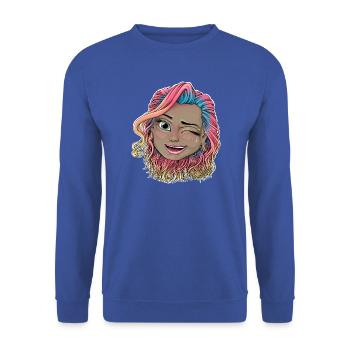 Lebendige zwinkernde Illustration - Unisex Pullover - Royalblau - Vorne - Alina (178cm) & Michal (187cm)