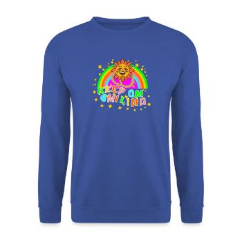 LÄCHELN SIE WEITER, haben Sie Vertrauen, bleiben Sie positiv, - Unisex Pullover - Royalblau - Vorne - Alina (178cm) & Michal (187cm)