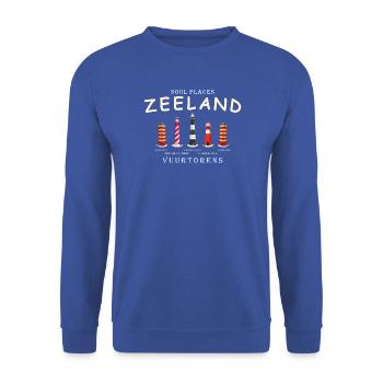 Zeeland, Niederlande, Leuchttürme Handzeichnung - Unisex Pullover - Royalblau - Vorne - Alina (178cm) & Michal (187cm)