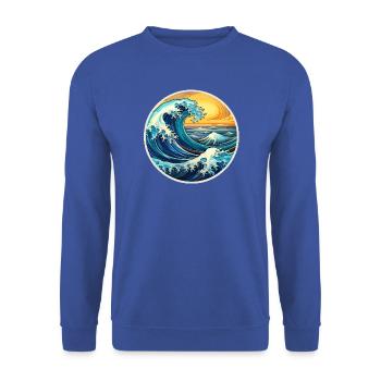 Large Wave Illustration – Maritime Retro Design - Unisex Sweatshirt - royal blue - Front - Alina (178cm) & Michal (187cm)