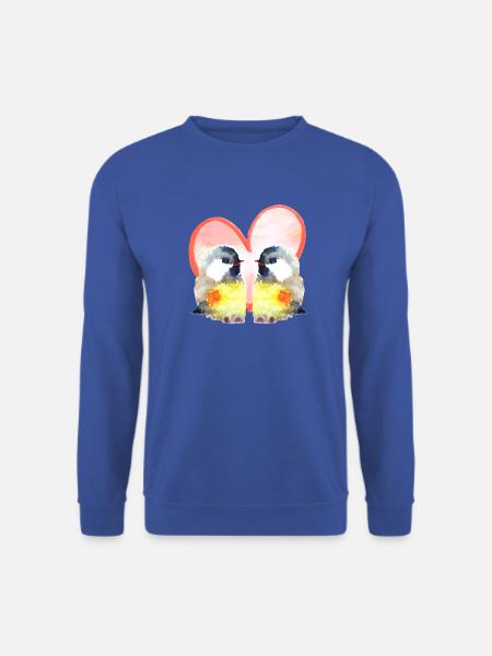Verliebte Vögel mit Herz - Aquarellfarben - Unisex Pullover - Royalblau