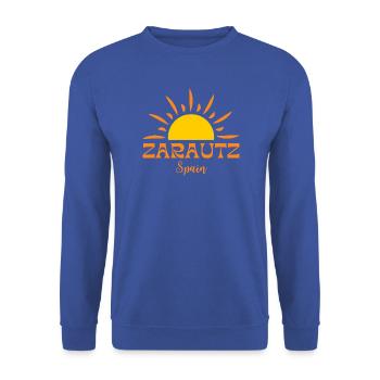 ZARAUTZ Spanien - Helle Sonne Emblem T-Shirt - Unisex Pullover - Royalblau - Vorne - Alina (178cm) & Michal (187cm)