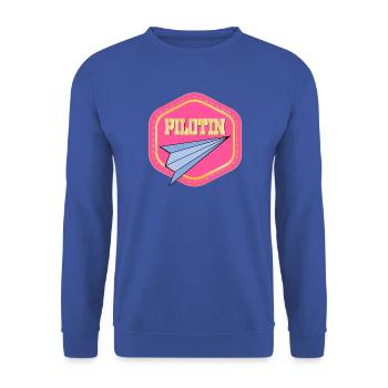 LUFTFAHRT PILOTIN - PAPIERFLIEGER - Unisex Pullover - Royalblau - Vorne - Alina (178cm) & Michal (187cm)