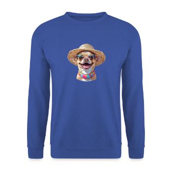 Chihuahua mit Strohhut & Sonnenbrille - Unisex Pullover - Royalblau - Vorne - Alina (178cm) & Michal (187cm)