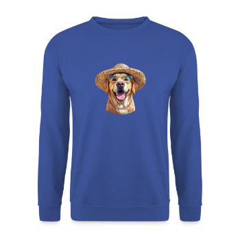 Labrador mit Strohhut & Sonnenbrille - Unisex Pullover - Royalblau - Vorne - Alina (178cm) & Michal (187cm)